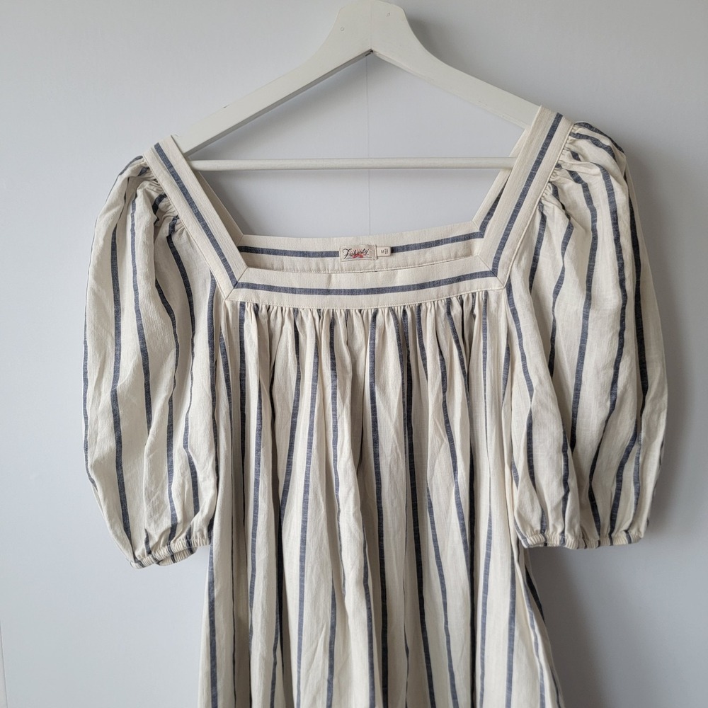 Faherty womens Phoenix  Elroy Stripe Dress sz m Cotton Square Neck Puff Sleeve - Picture 3 of 8